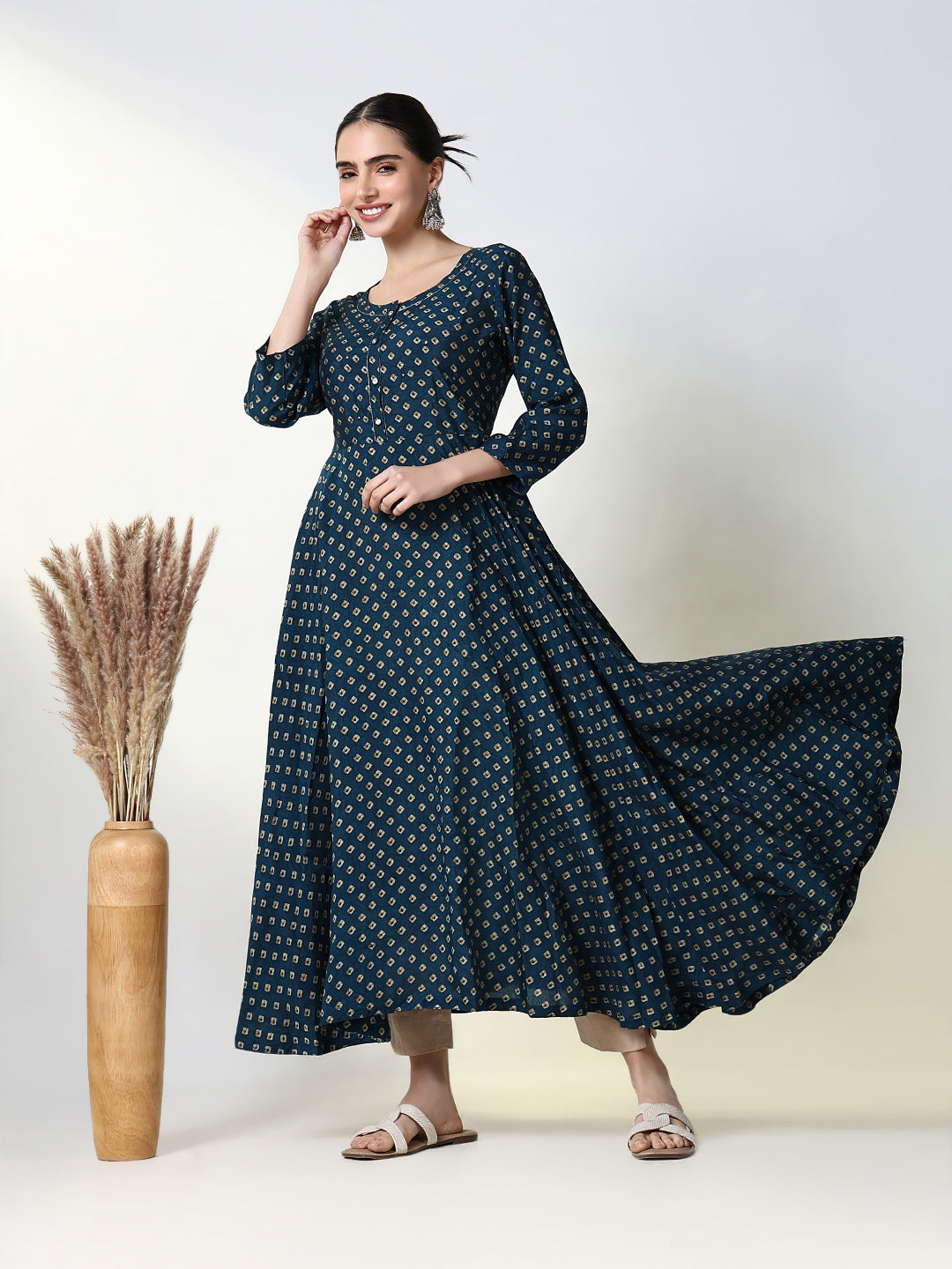 Women's Teal Bandhani Anarkali Kurta