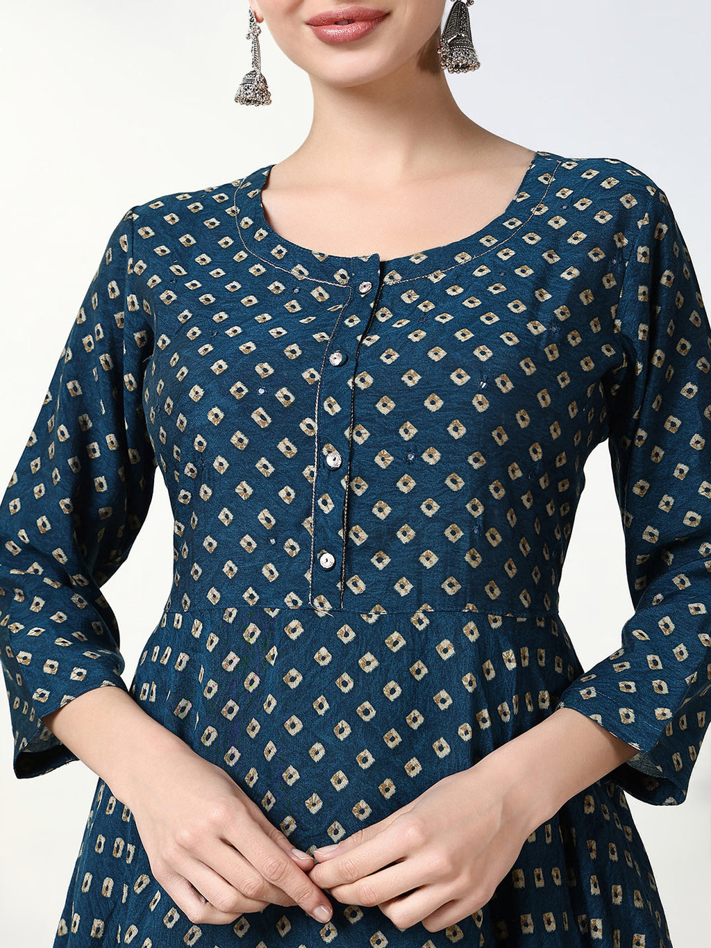 Women's Teal Bandhani Anarkali Kurta