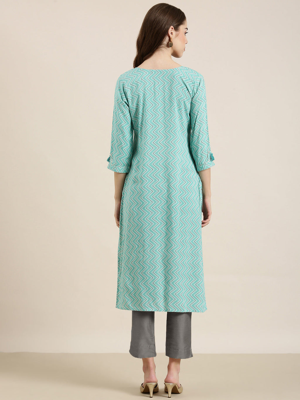 Women's Turquoise Blue Chevron Straight Kurta