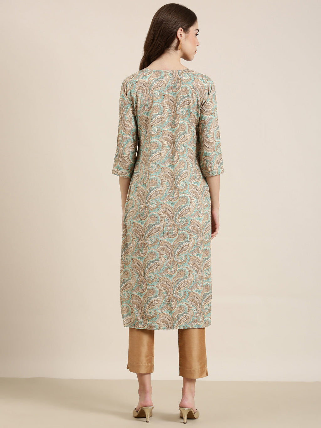 Women's Sea Green Ethnic Motifs Printed Straight Kurta