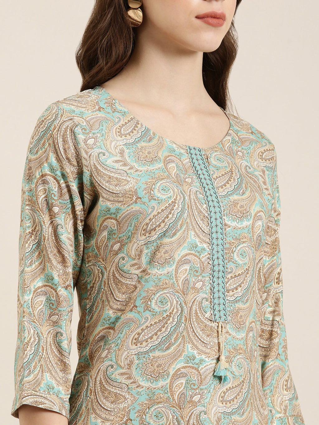 Women's Sea Green Ethnic Motifs Printed Straight Kurta