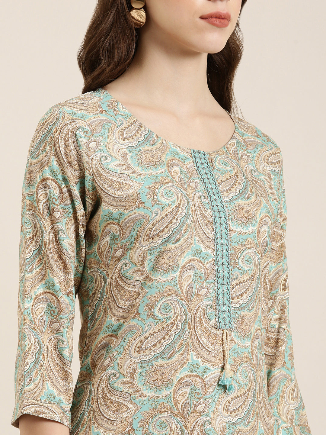 Women's Sea Green Ethnic Motifs Printed Straight Kurta