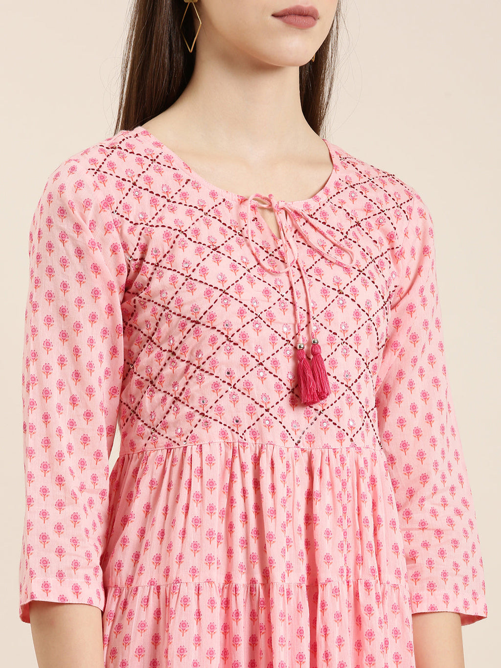 Women's Pink Floral Printed Anarkali Kurta