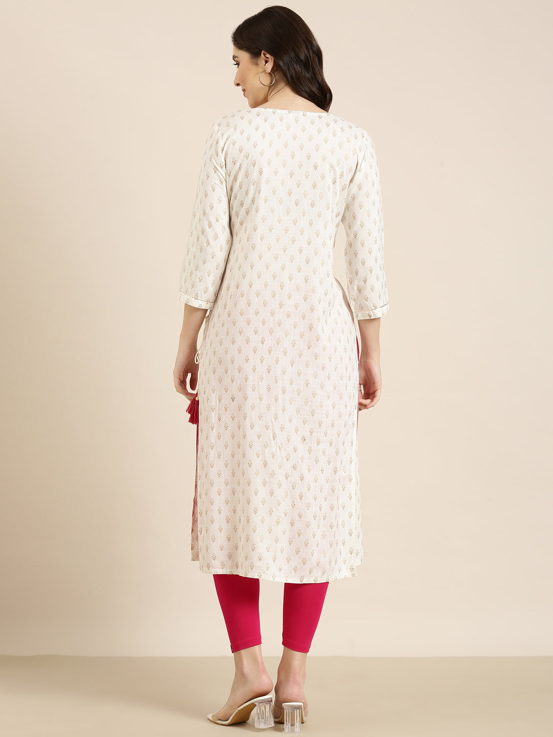 Women's Off White Floral Straight Kurta