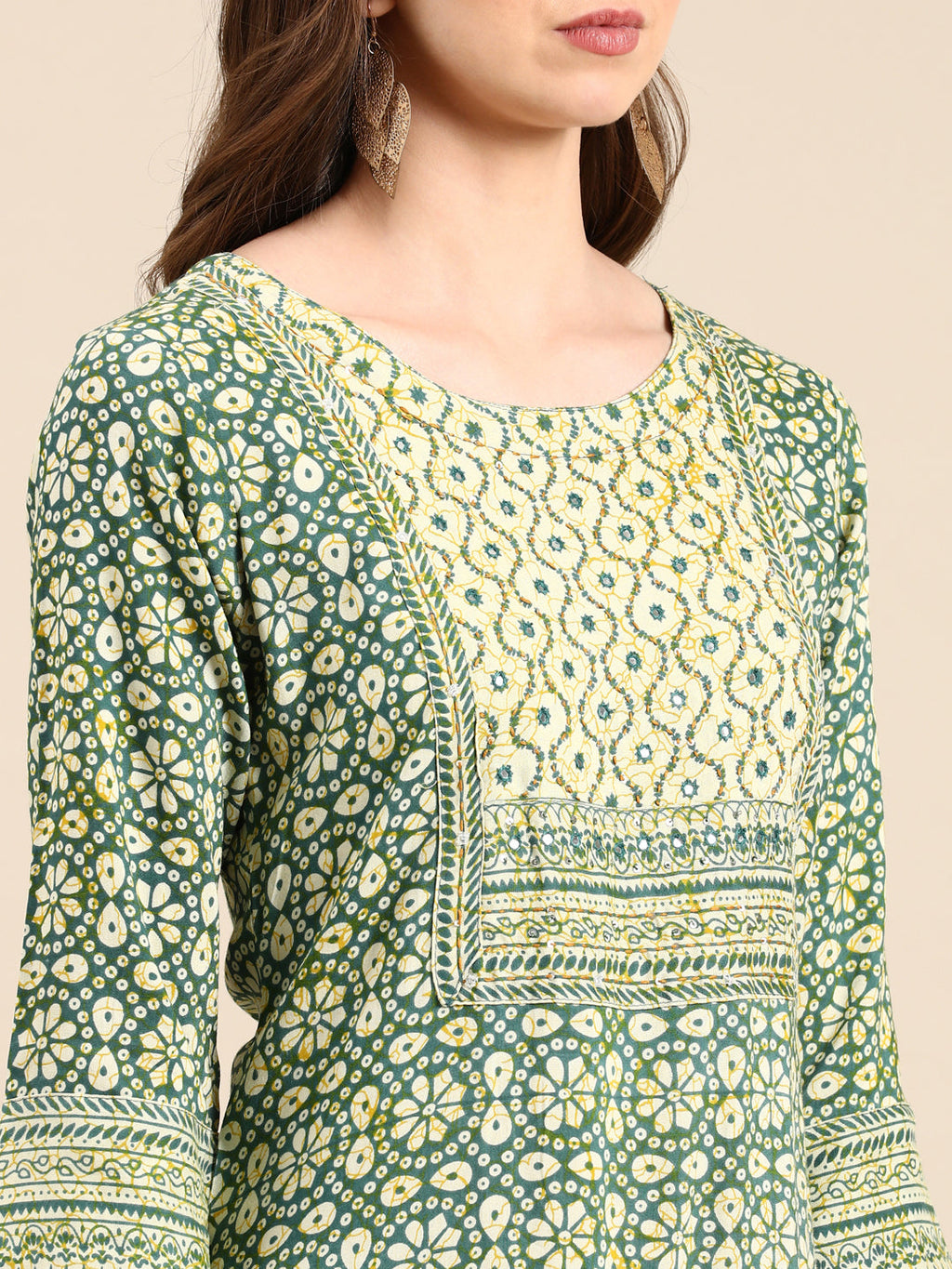 Women's Green Printed Straight Kurta