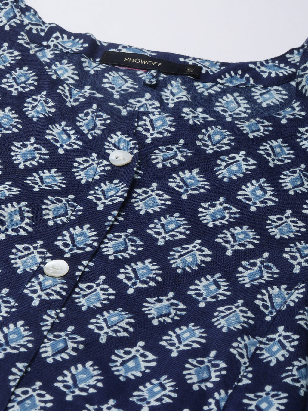 Women's Navy Blue Printed A-Line Kurta