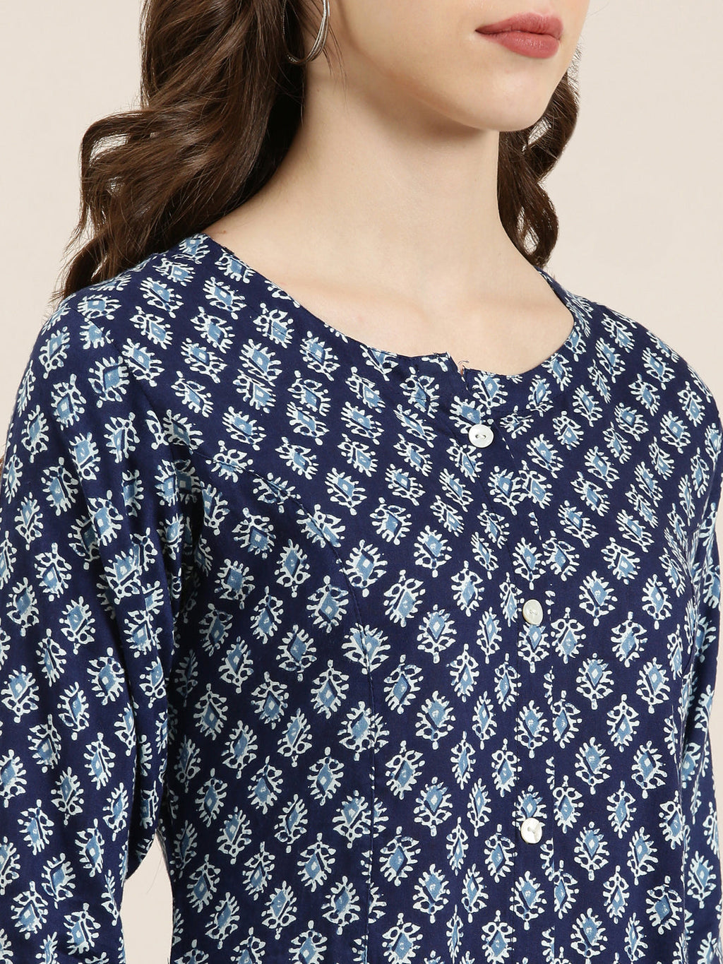 Women's Navy Blue Printed A-Line Kurta