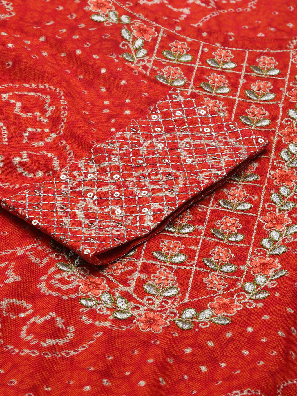 Women's Red Ethnic Motif Printed Thread Work Straight Kurta