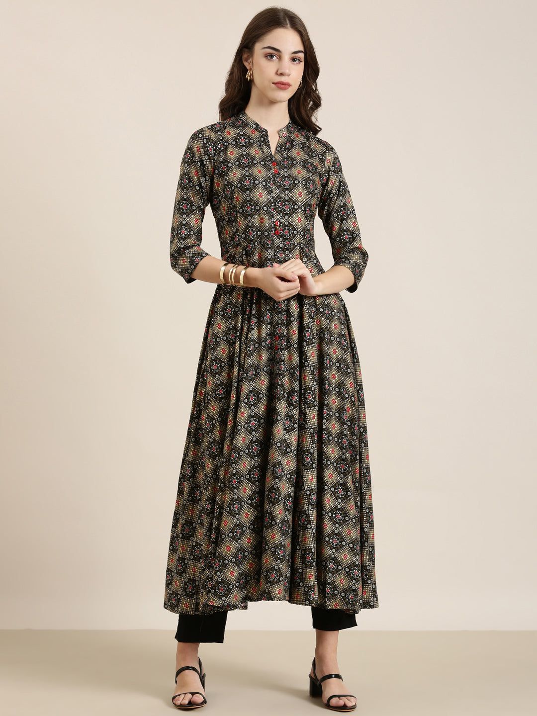 Women's Black Printed Anarkali Kurta