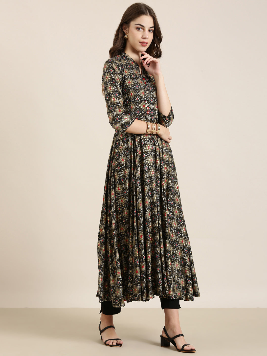Women's Black Printed Anarkali Kurta
