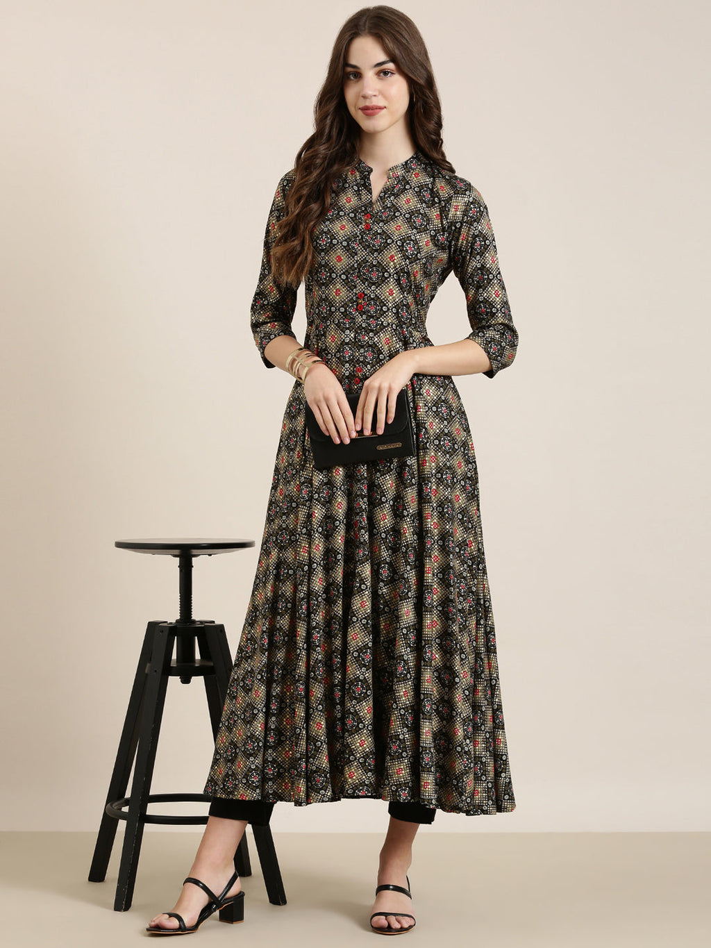 Women's Black Printed Anarkali Kurta