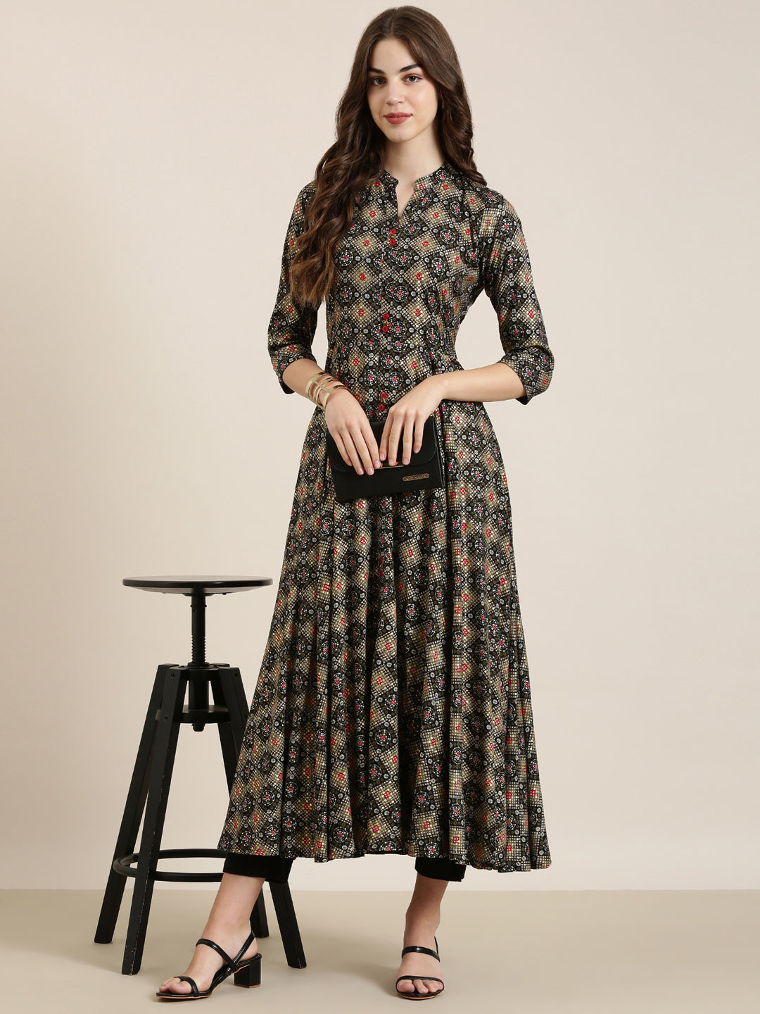 Women's Black Printed Anarkali Kurta