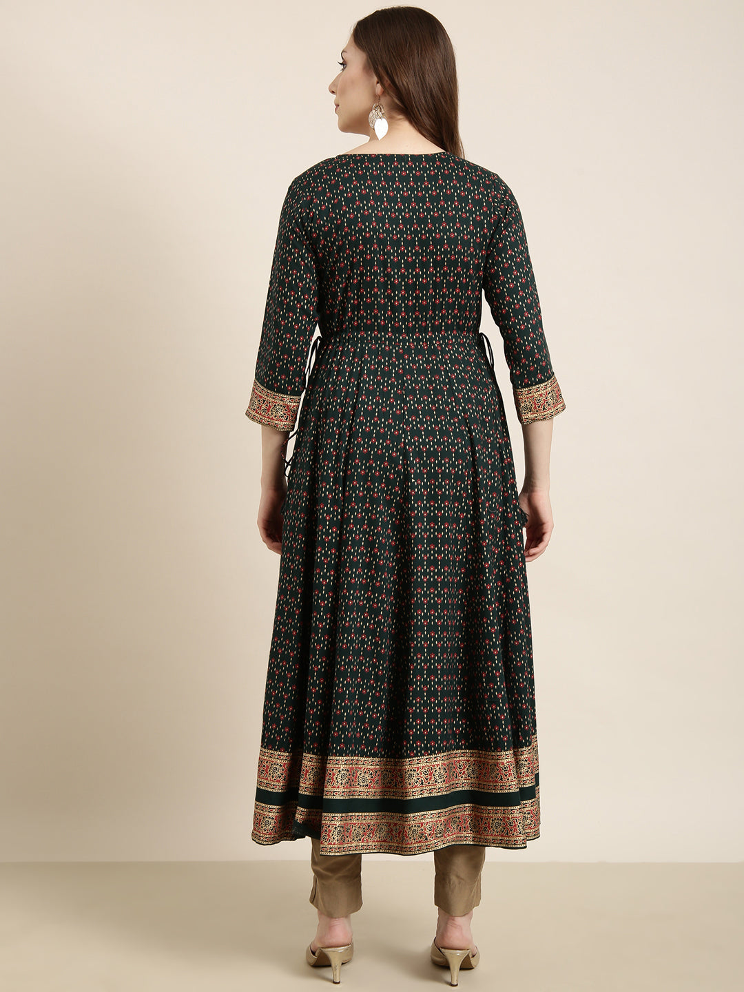Women's Anarkali Green Ethnic Motifs Kurta