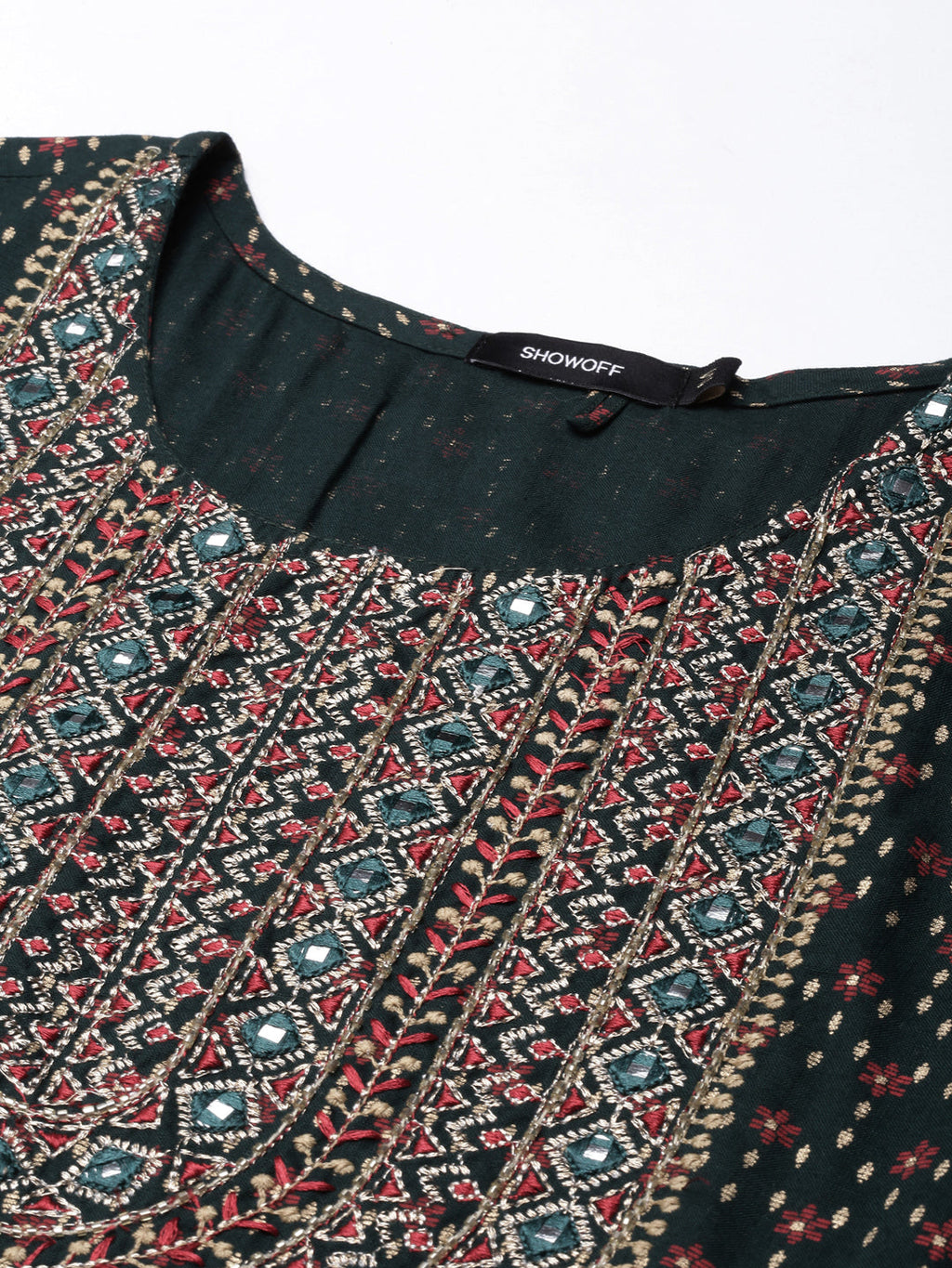 Women's Anarkali Green Ethnic Motifs Kurta