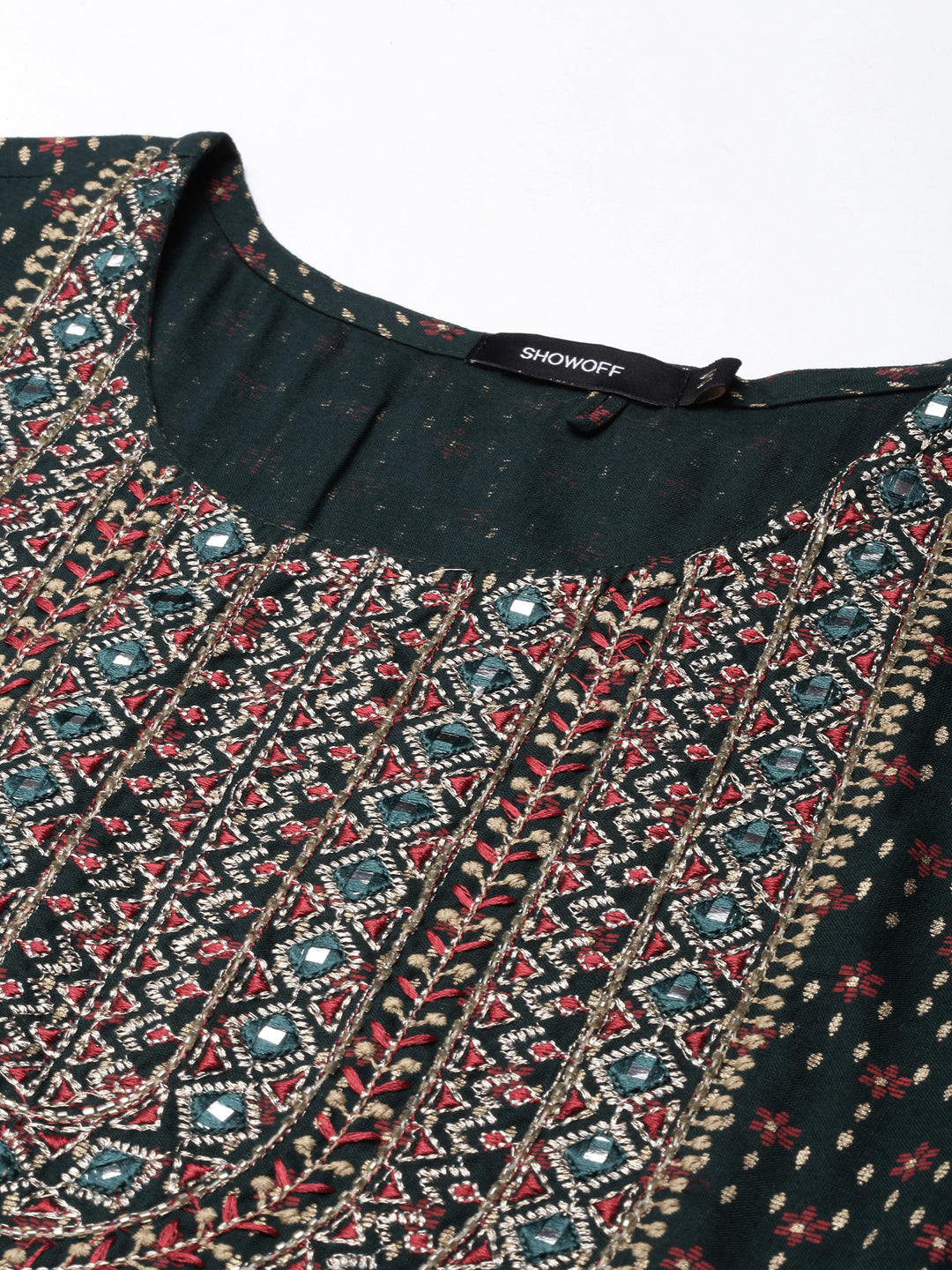 Women's Anarkali Green Ethnic Motifs Kurta