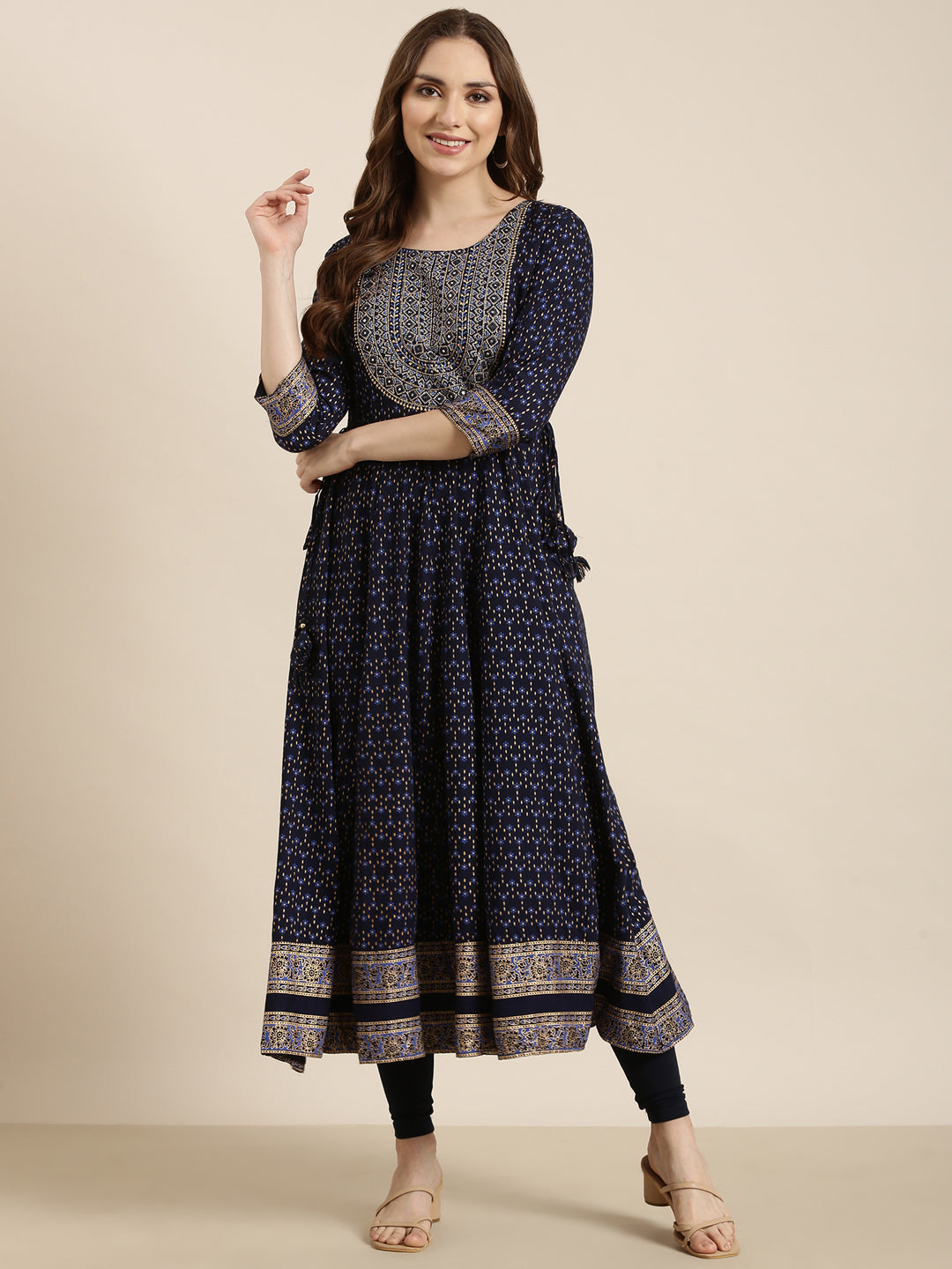 Women's Anarkali Floral Navy Blue Kurta