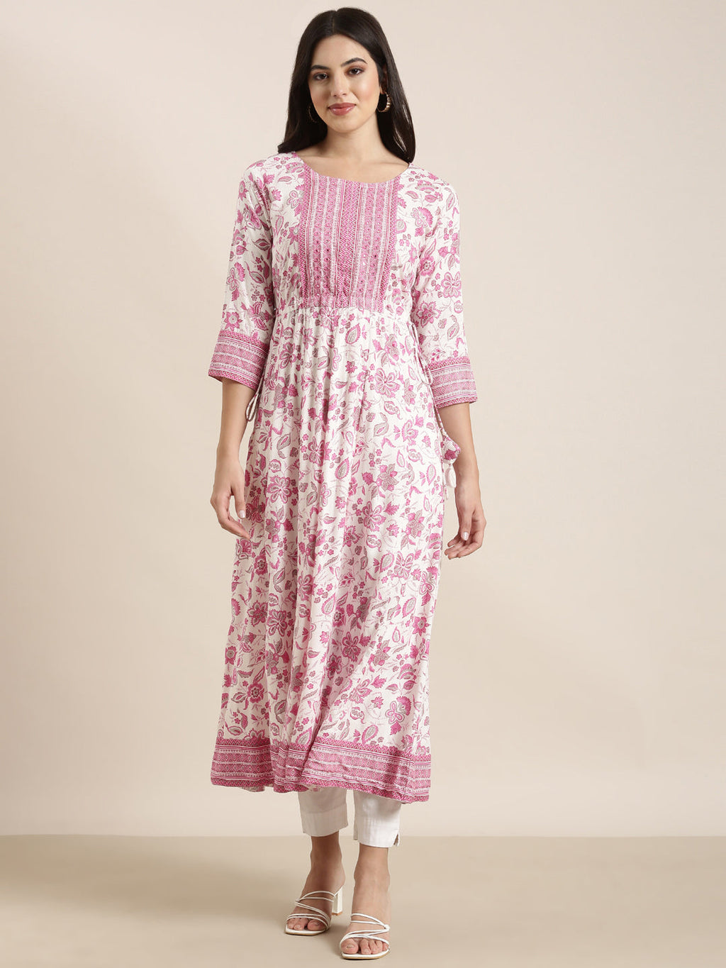 Women's Anarkali Pink Floral Kurta