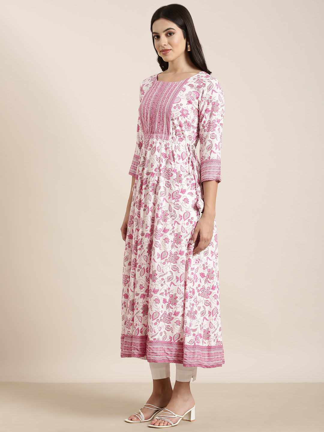 Women's Anarkali Pink Floral Kurta