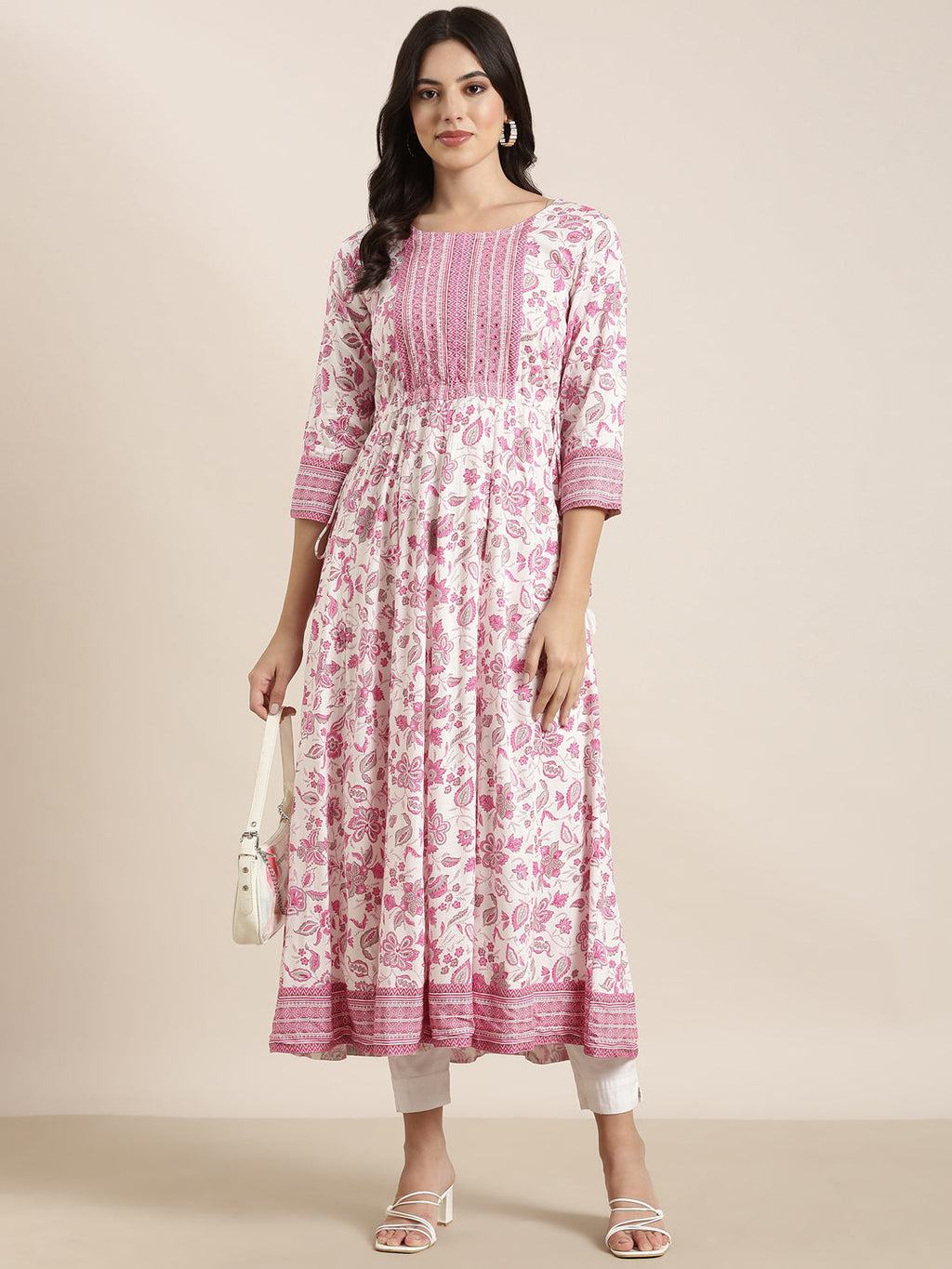Women's Anarkali Pink Floral Kurta