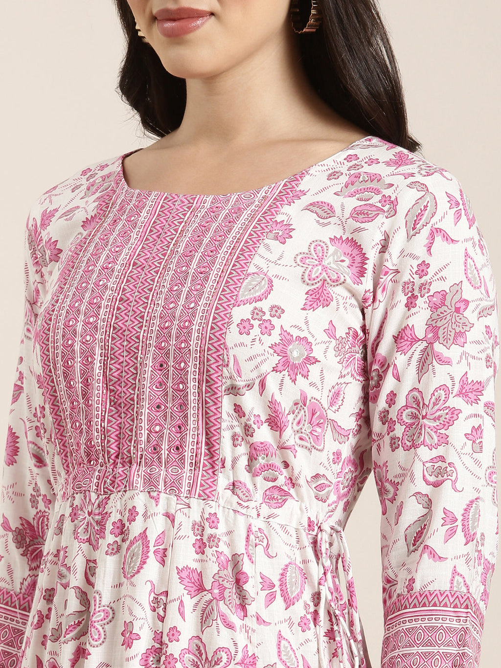 Women's Anarkali Pink Floral Kurta