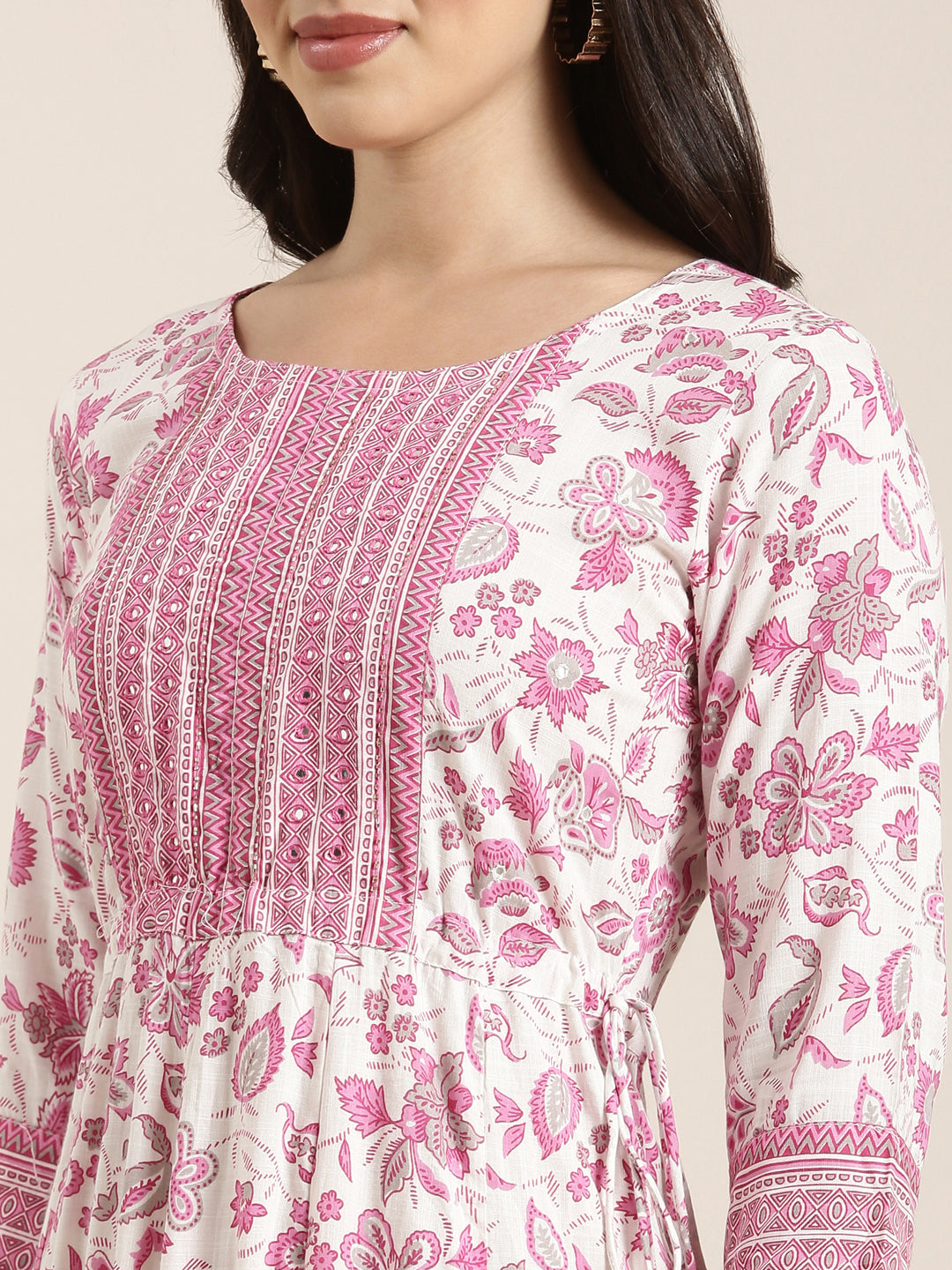 Women's Anarkali Pink Floral Kurta