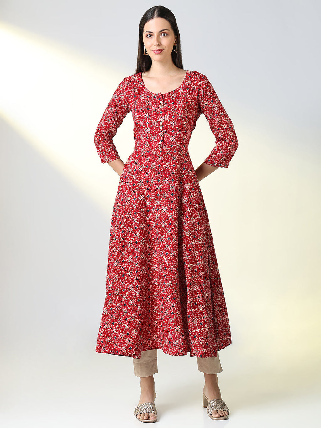 Women's Red Ethnic Motifs Anarkali Kurta