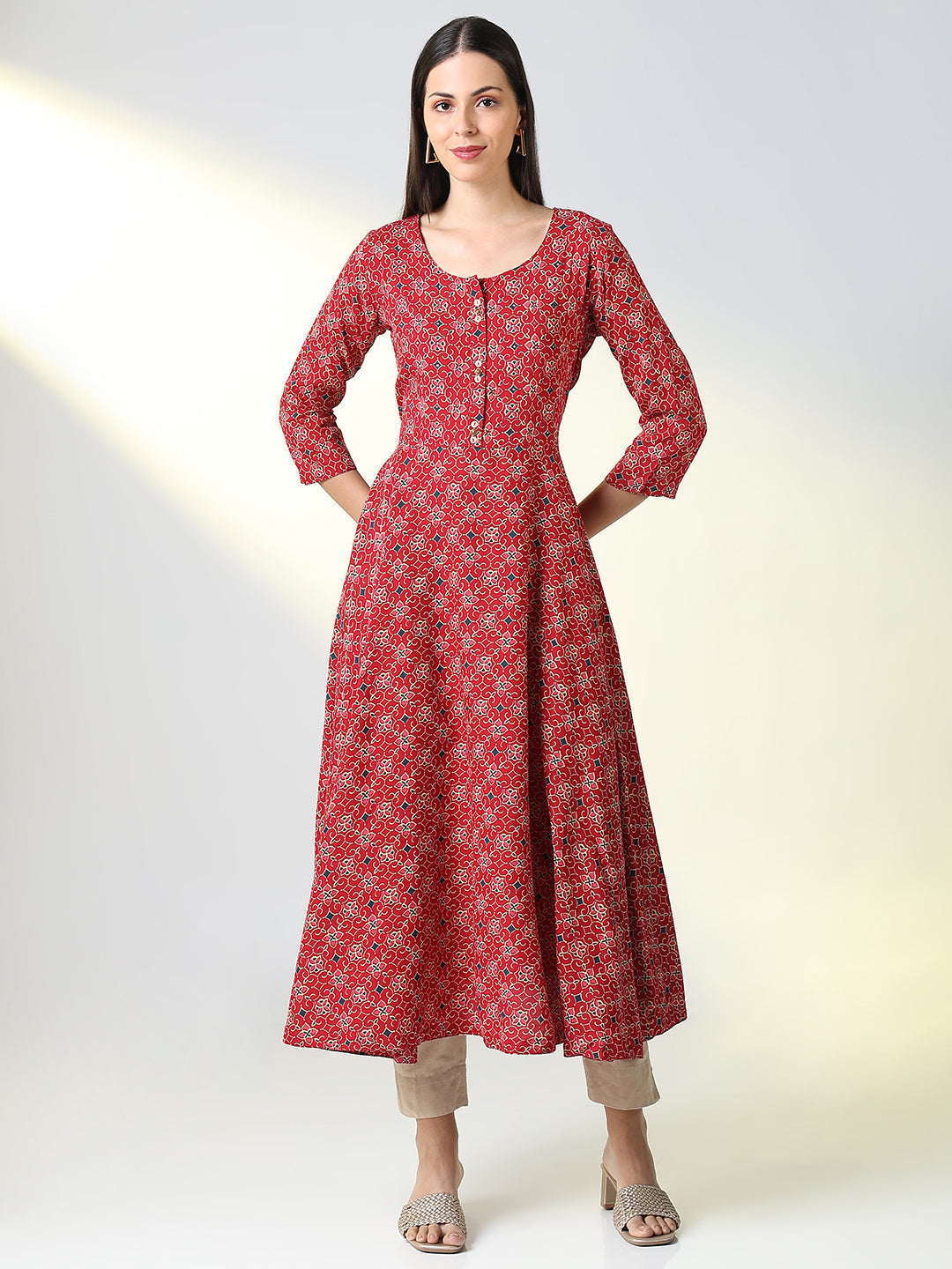 Women's Red Ethnic Motifs Anarkali Kurta