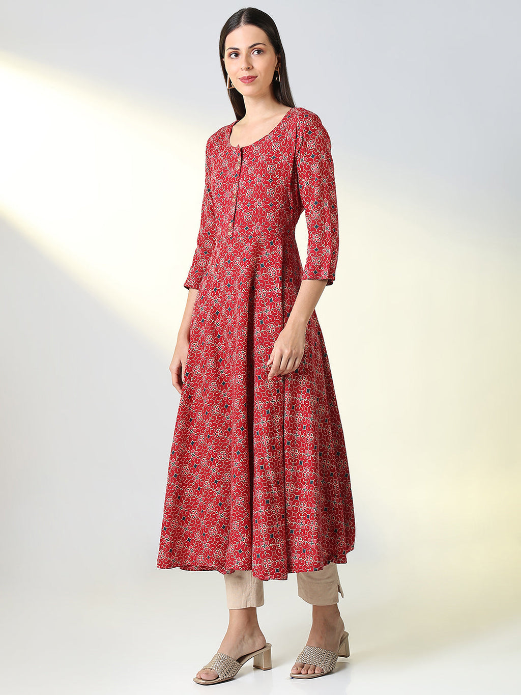 Women's Red Ethnic Motifs Anarkali Kurta