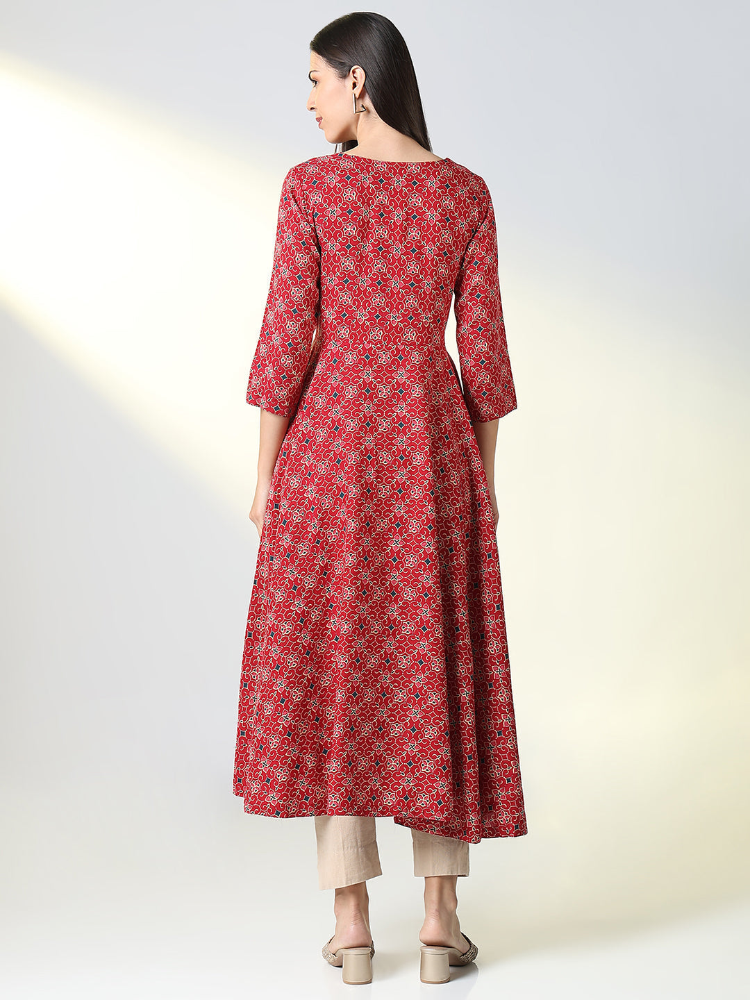 Women's Red Ethnic Motifs Anarkali Kurta