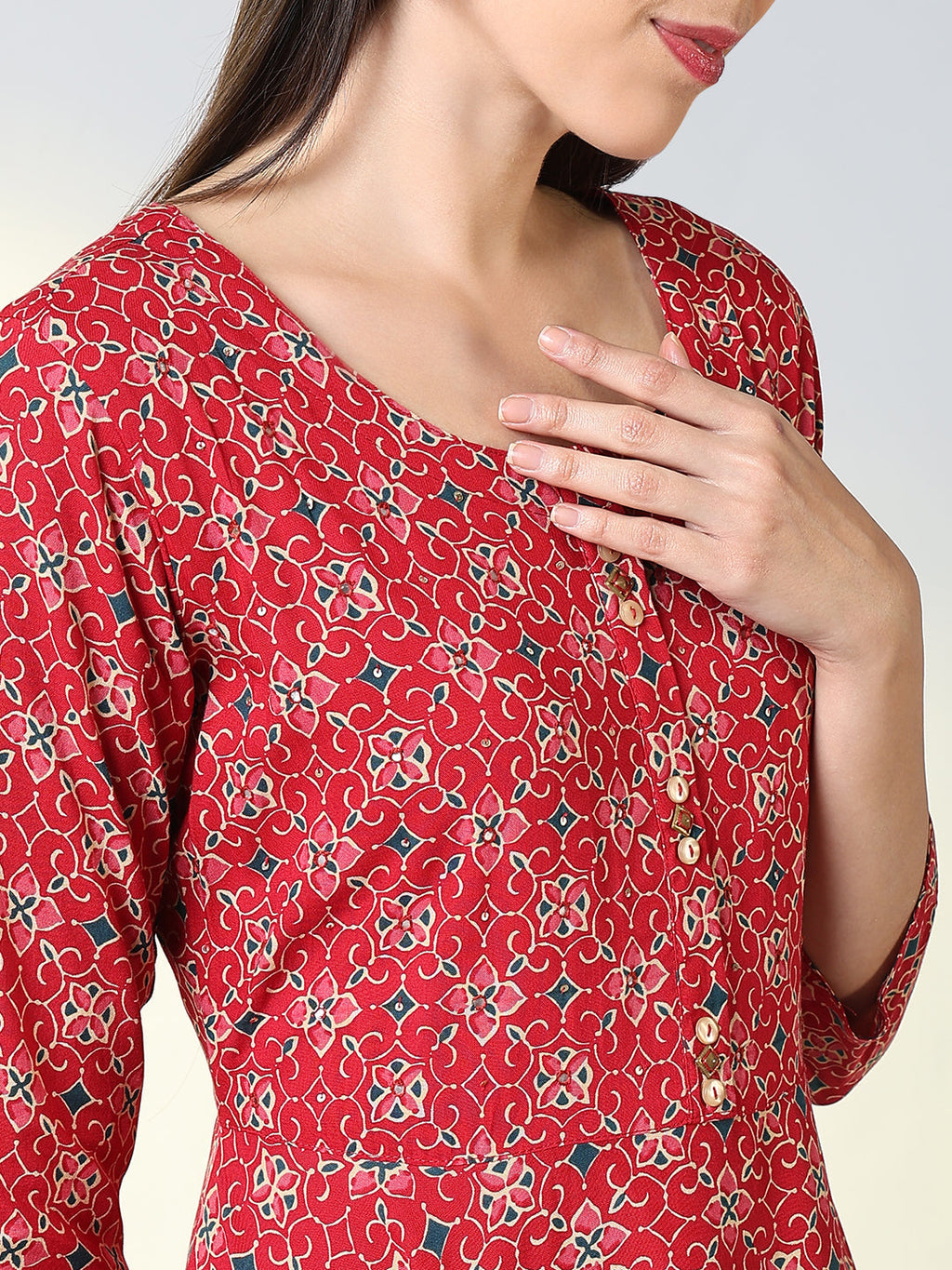 Women's Red Ethnic Motifs Anarkali Kurta