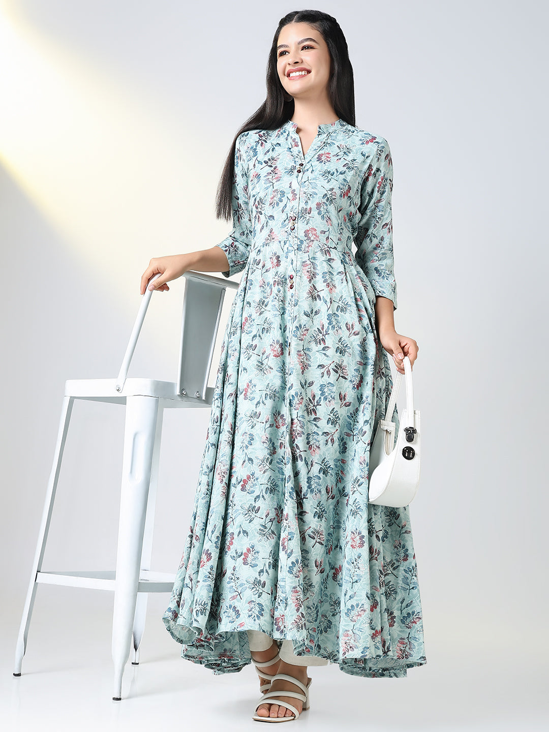 Women's Blue Floral Anarkali Kurta