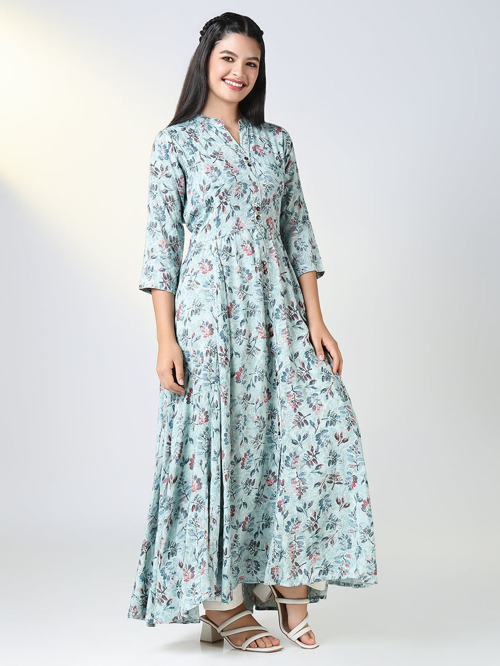 Women's Blue Floral Anarkali Kurta
