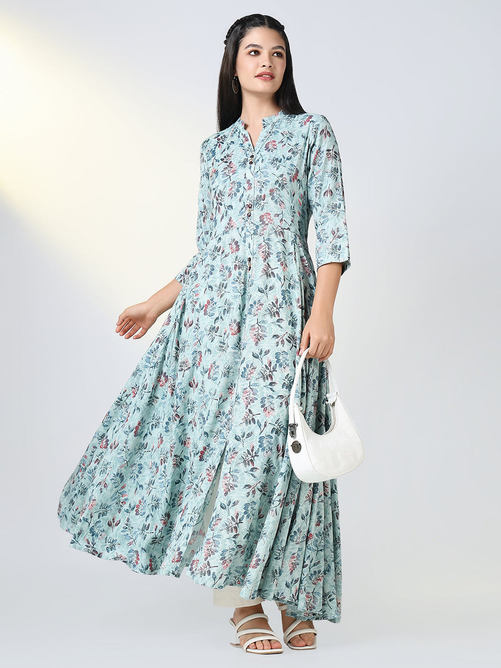 Women's Blue Floral Anarkali Kurta