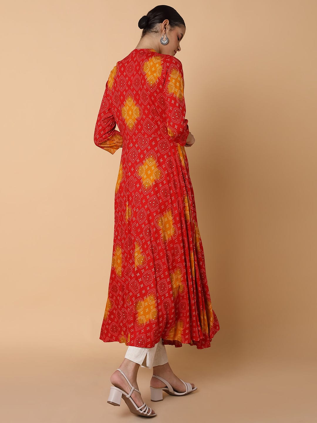 Women's Anarkali Empire Red Bandhani Kurta