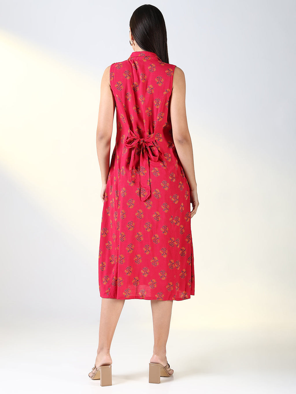 Women's Pink Floral Printed A-Line Midi Dress