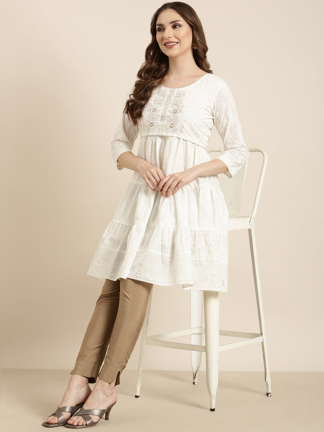 Women's A-Line Off White Ethnic Motifs Kurta