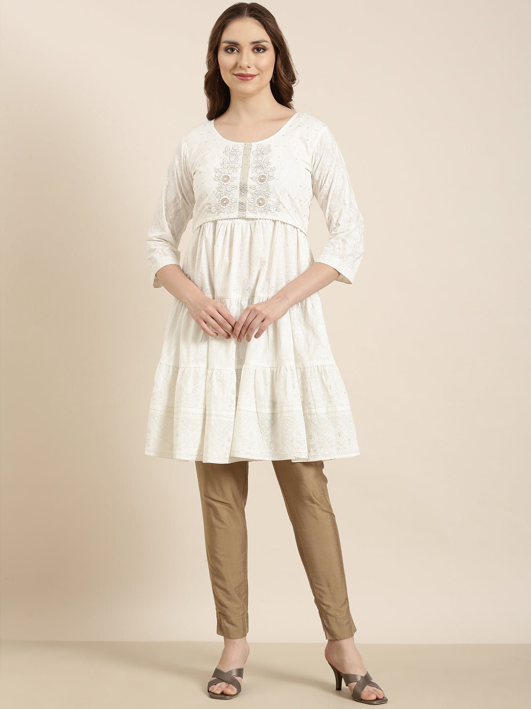 Women's A-Line Off White Ethnic Motifs Kurta