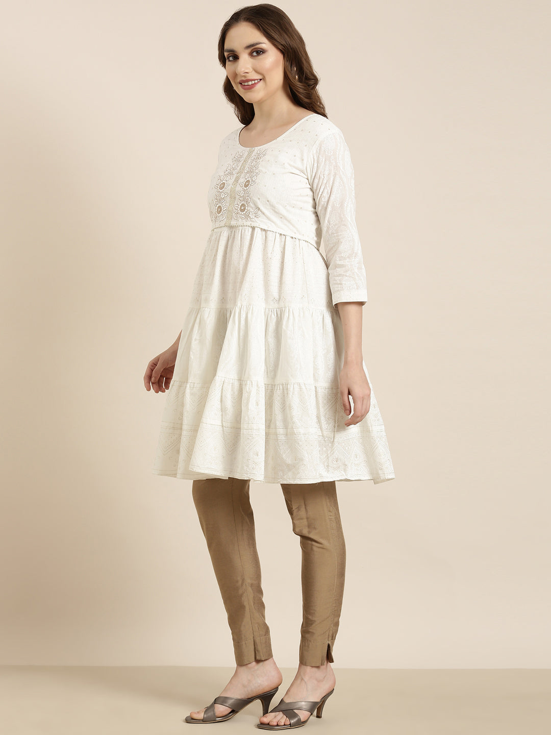 Women's A-Line Off White Ethnic Motifs Kurta