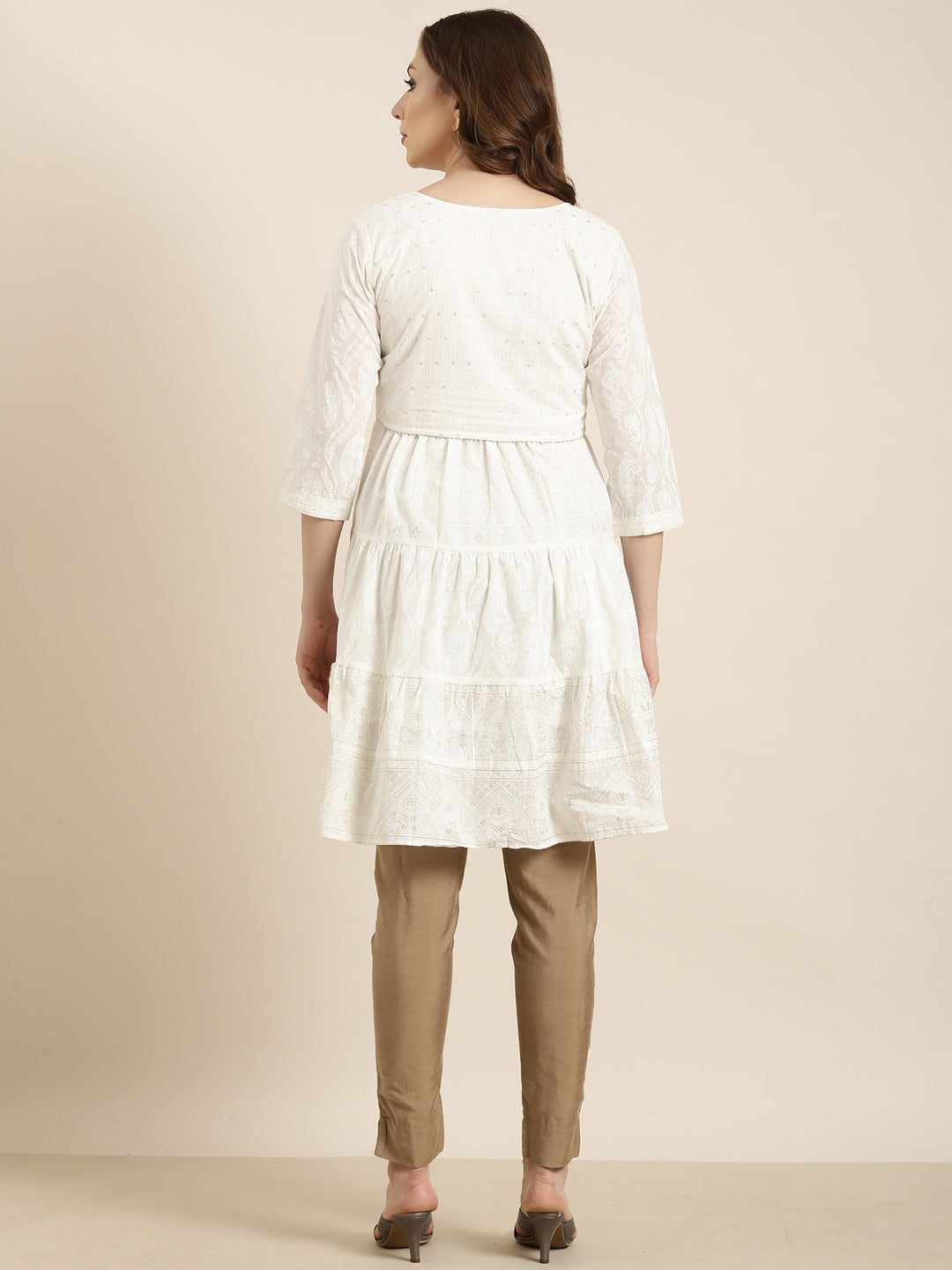 Women's A-Line Off White Ethnic Motifs Kurta