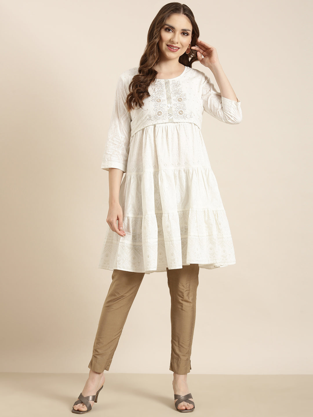Women's A-Line Off White Ethnic Motifs Kurta