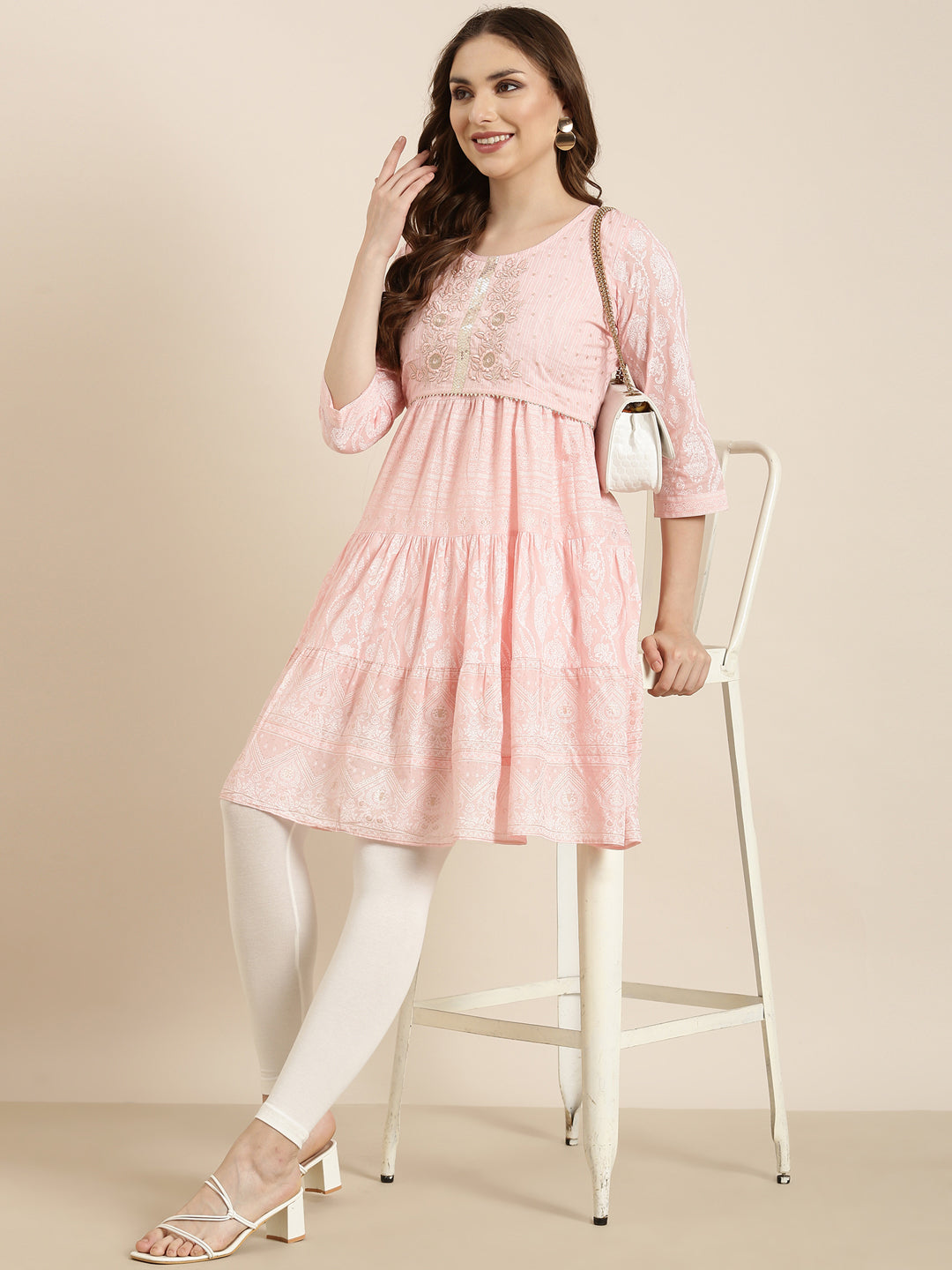 Women's A-Line Pink Ethnic Motifs Kurta