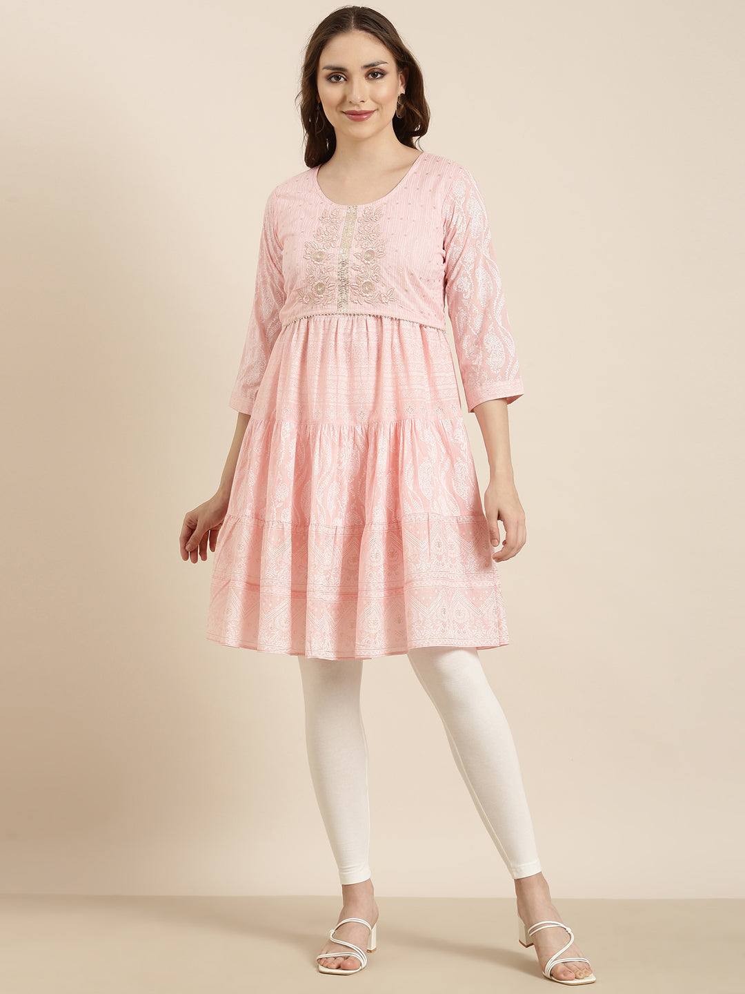 Women's A-Line Pink Ethnic Motifs Kurta