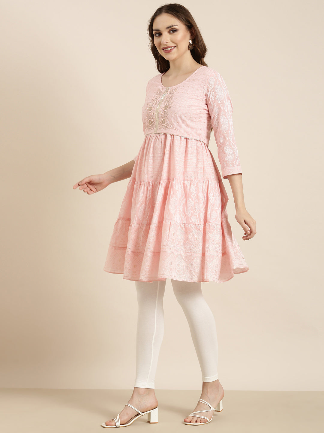 Women's A-Line Pink Ethnic Motifs Kurta