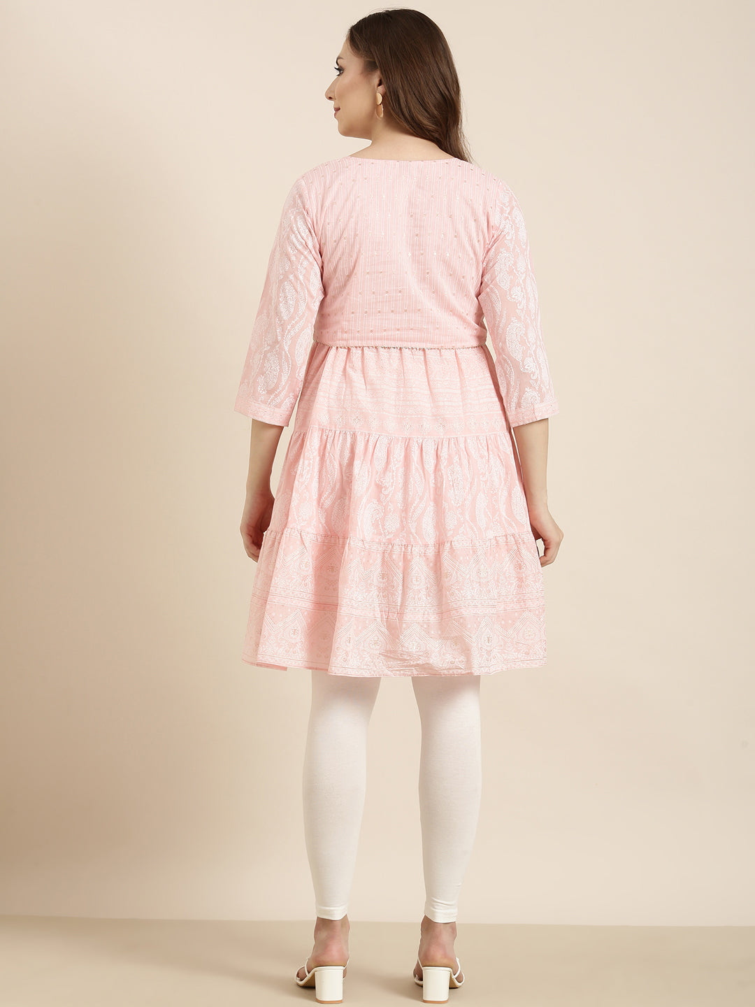 Women's A-Line Pink Ethnic Motifs Kurta