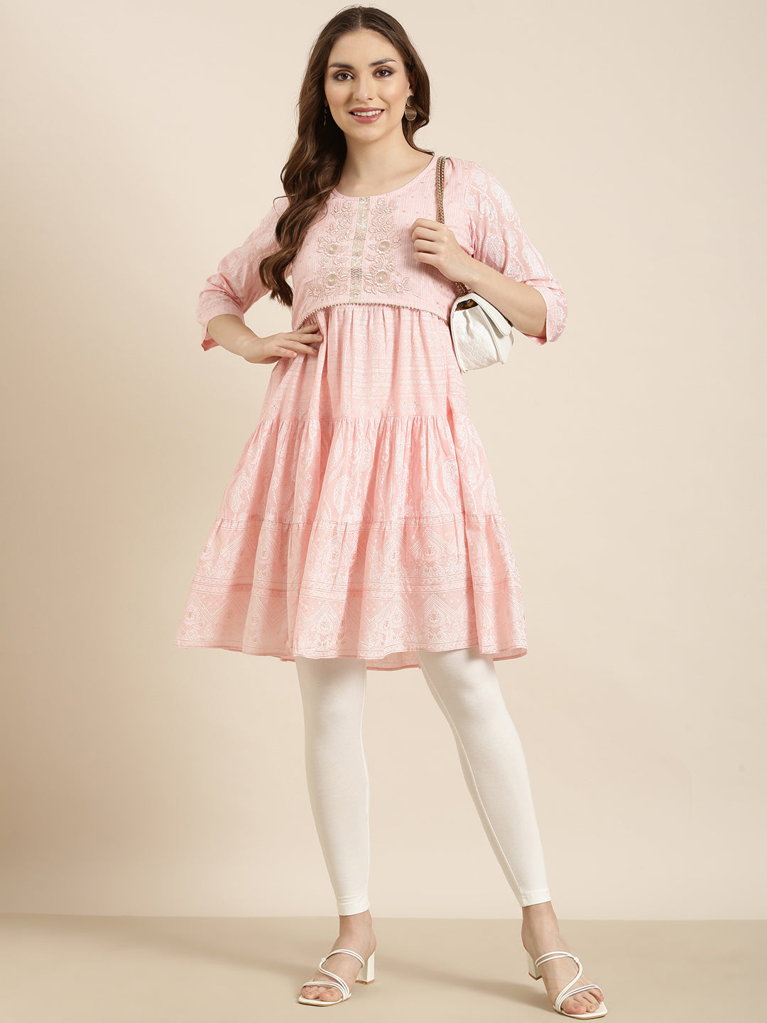 Women's A-Line Pink Ethnic Motifs Kurta