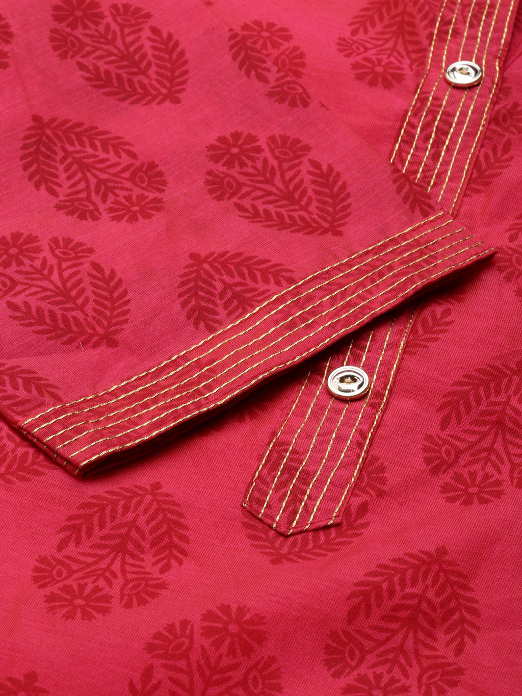 Women's Pink Mandarin Collar Ethnic Printed A-Line Kurta