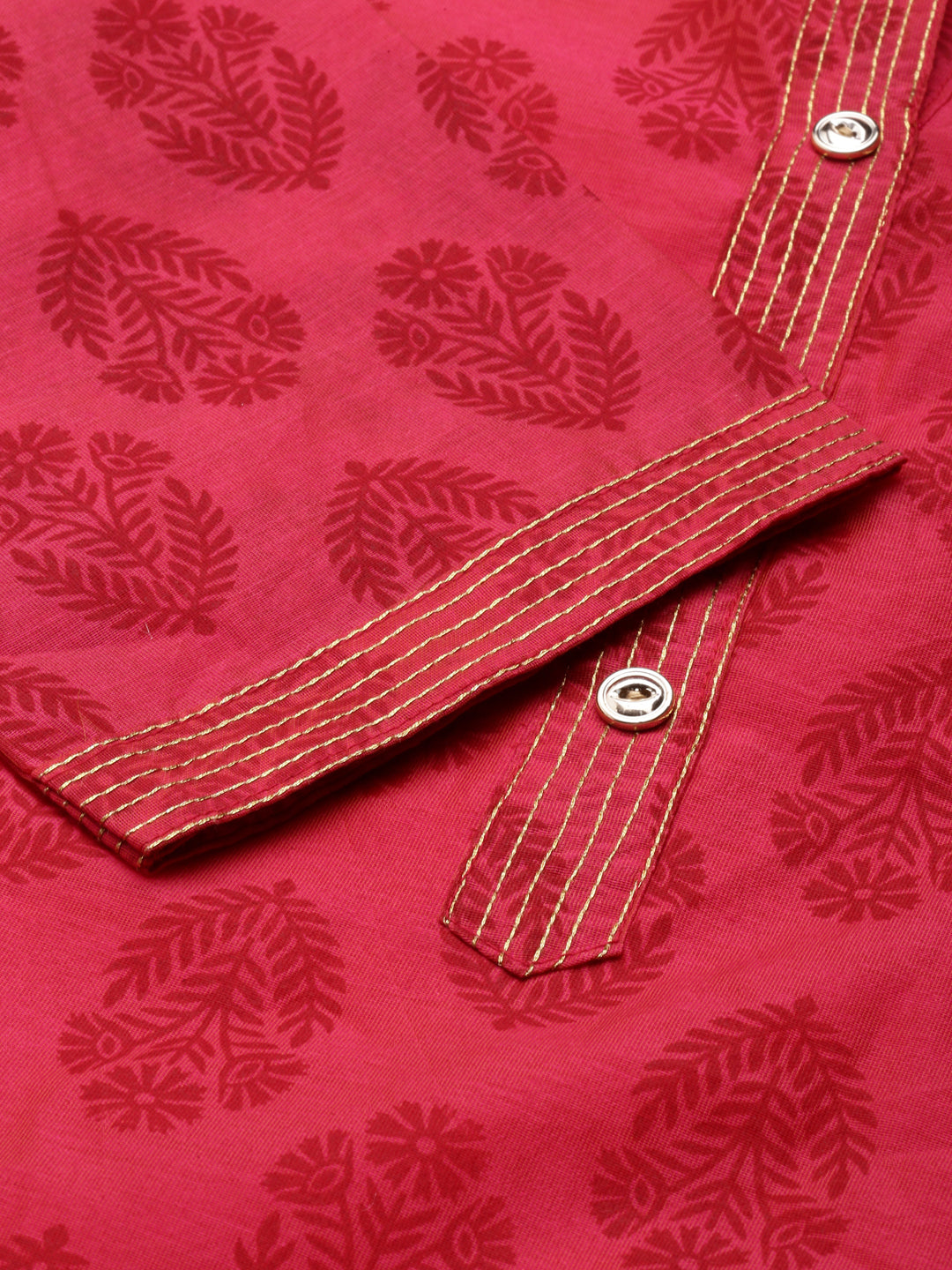 Women's Pink Mandarin Collar Ethnic Printed A-Line Kurta