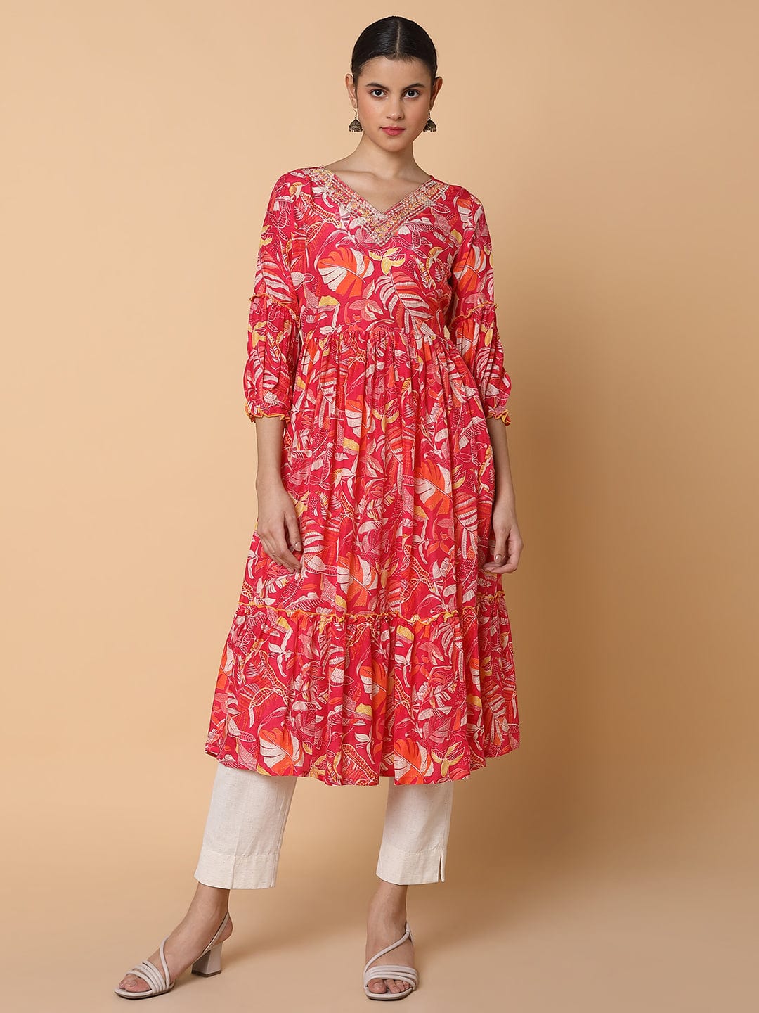 Women's Floral Pink Anarkali Kurta