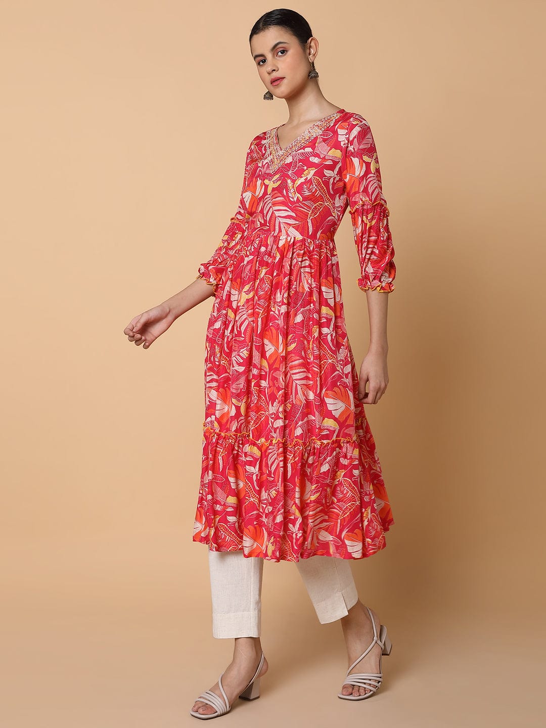 Women's Floral Pink Anarkali Kurta