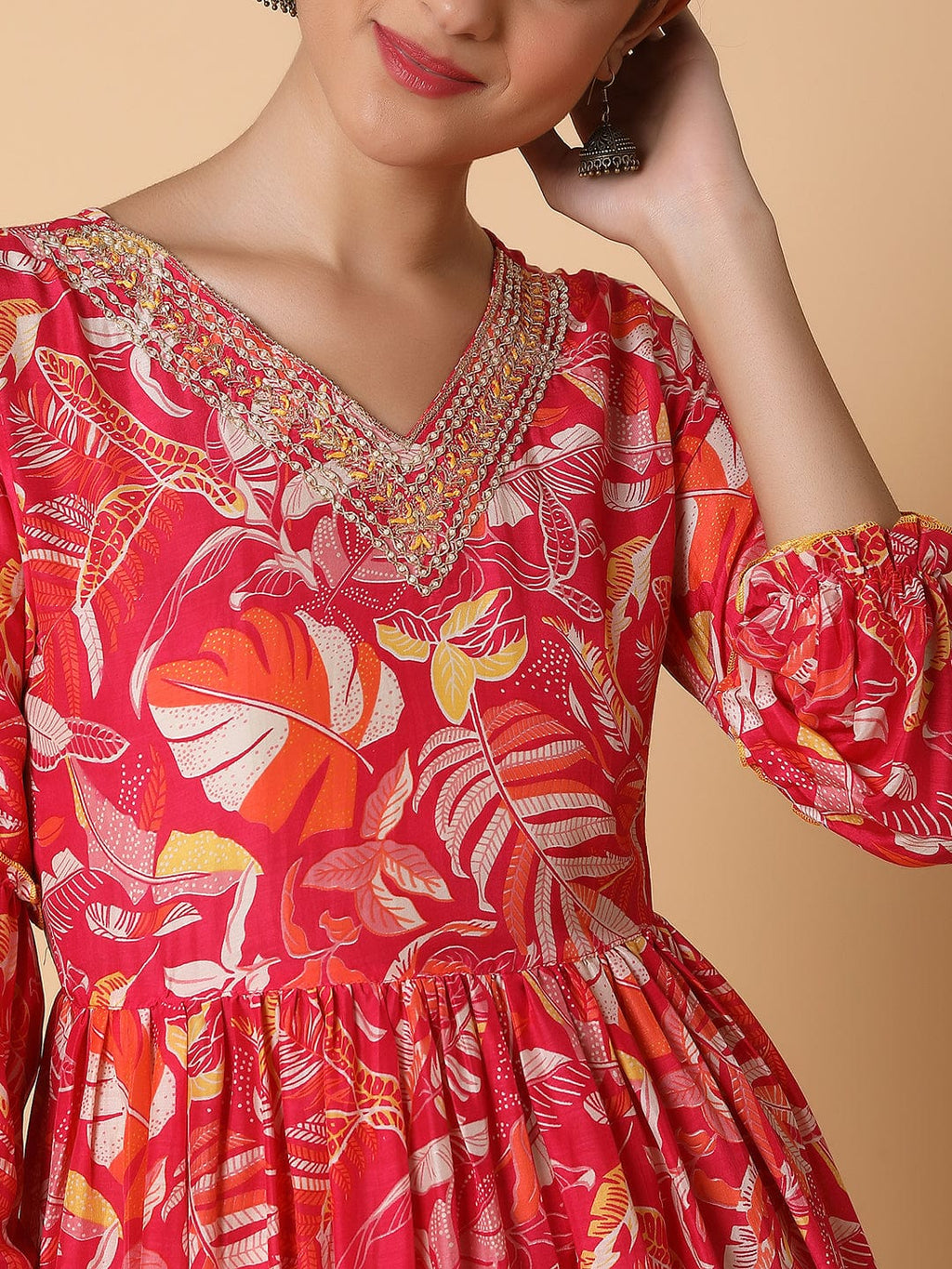 Women's Floral Pink Anarkali Kurta